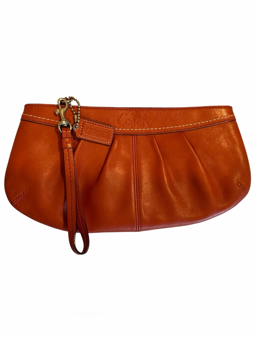 Vintage Coach Burnt Orange Pleated Soho Large Wristlet/Clutch